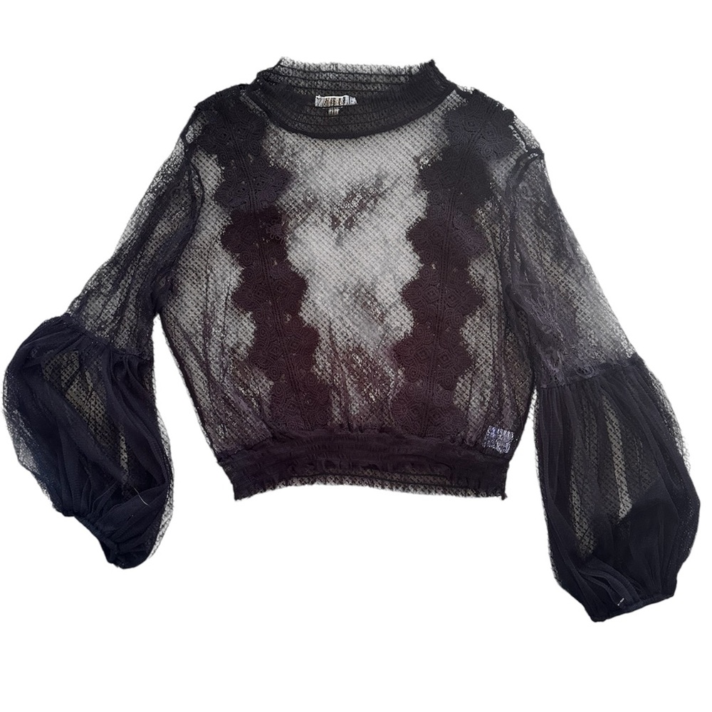 Peach Brand Black Sheer Lace crop top romantic boho/fairycore/whimsigoth SZ M